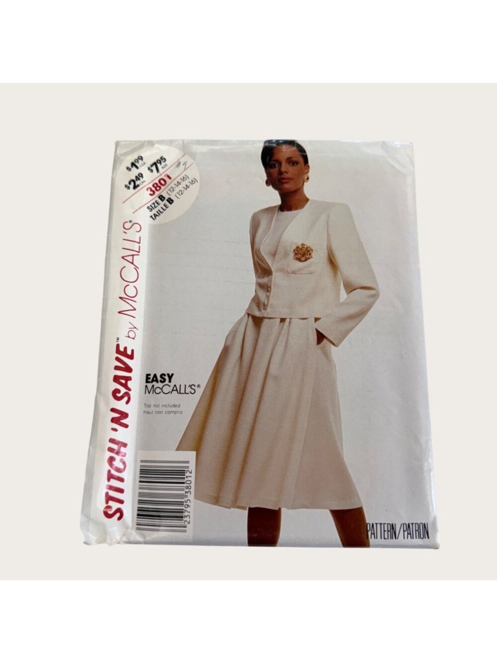 Vintage 1980s McCalls Sewing Pattern 3801 Misses Jacket Skirt Size 12-16 Uncut